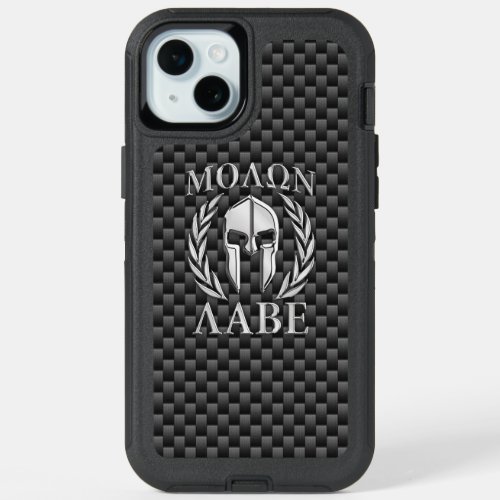 Molon Labe Spartan Warrior Carbon Fiber Print on a iPhone 15 Plus Case