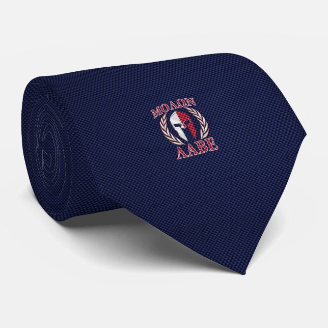 Molon Labe Spartan Warrior Carbon Fiber Print Tie (Rolled)
