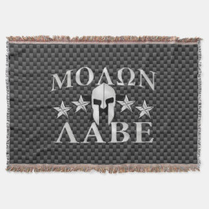 Molon Labe Spartan Warrior Helmet 5 stars Carbon Throw Blanket