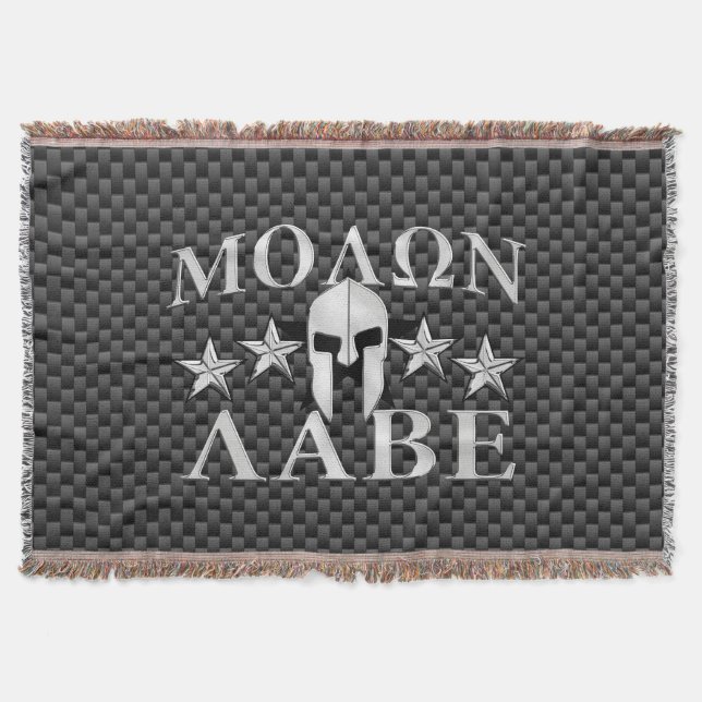 Molon Labe Spartan Warrior Helmet 5 stars Carbon Throw Blanket (Front)