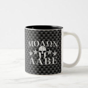 Molon Labe Spartan Warrior Helmet 5 stars Carbon Two-Tone Coffee Mug