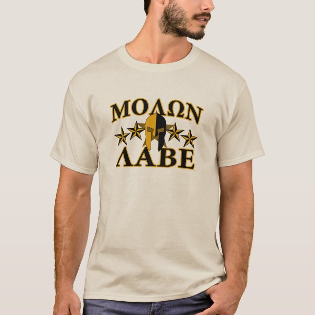 Molon Labe Spartan Warrior Helmet 5 stars Golden T-Shirt (Front)