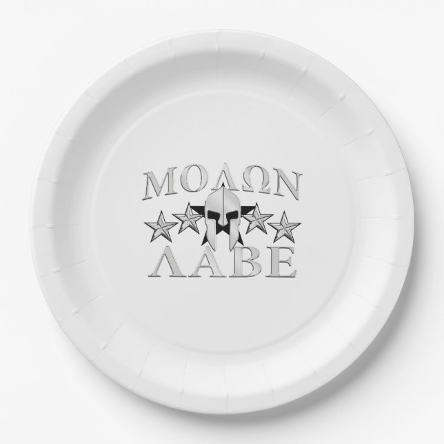 Molon Labe Spartan Warrior Helmet 5 stars Party Paper Plates (Front)