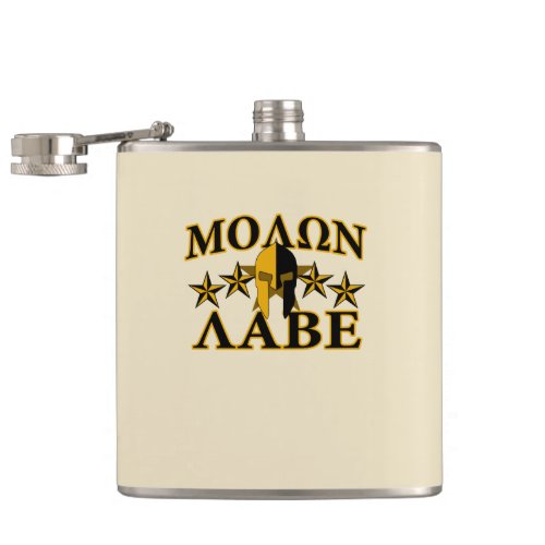 Molon Labe Spartan Warrior Helmet Golden Decor Hip Flask