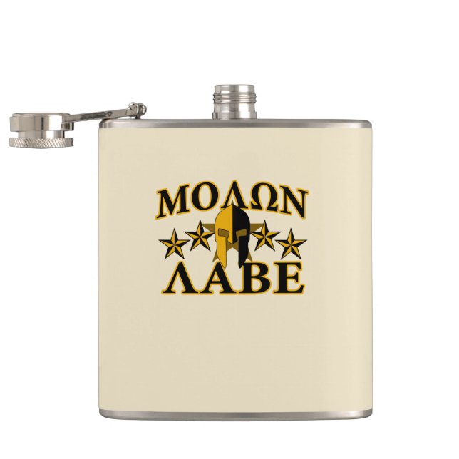 Molon Labe Spartan Warrior Helmet Golden Decor Hip Flask (Opened)