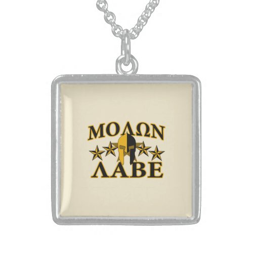 Molon Labe Spartan Warrior Helmet Golden Decor Sterling Silver Necklace