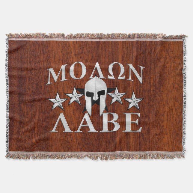 Molon Labe Spartan Warrior Helmet Mahogany Throw Blanket (Front)