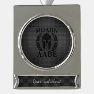 Molon Labe Spartan Warrior Laurels Carbon Decor Silver Plated Banner Ornament