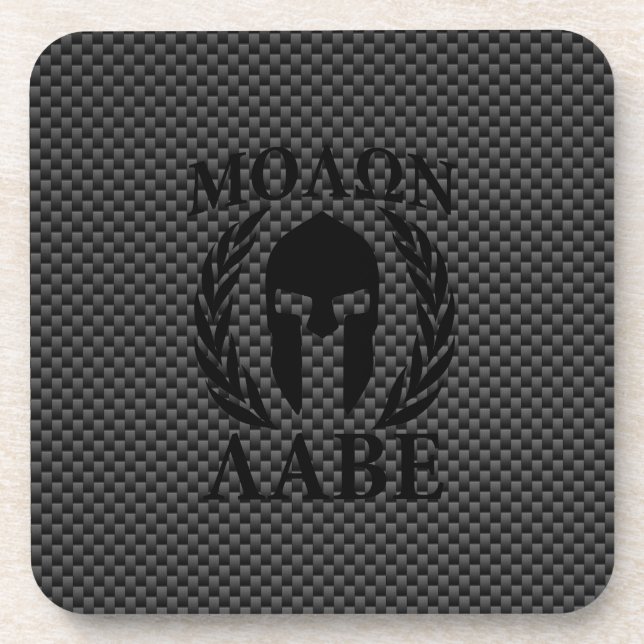 Molon Labe Spartan Warrior Laurels Carbon Style Beverage Coaster (Front)