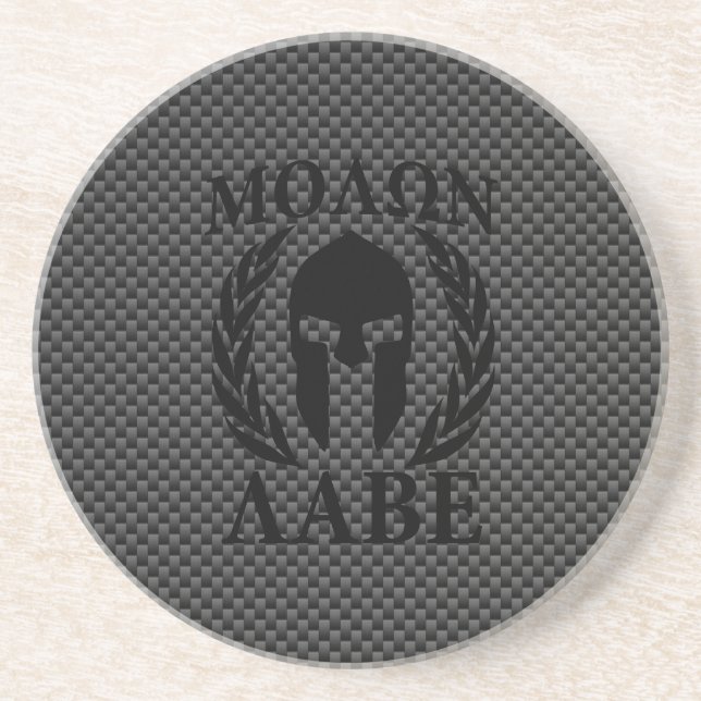 Molon Labe Spartan Warrior Laurels Carbon Style Coaster (Front)