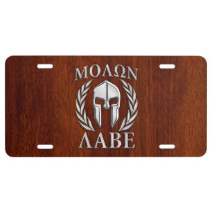 Molon Labe Spartan Warrior Laurels Chro Wood Print License Plate