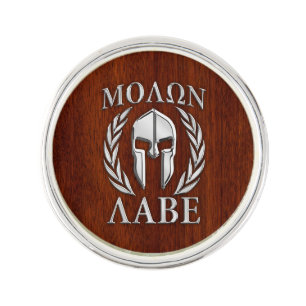 Molon Labe Spartan Warrior Laurels Chrome Print Lapel Pin