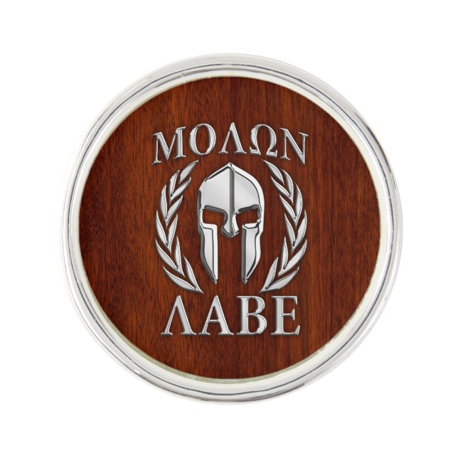 Molon Labe Spartan Warrior Laurels Chrome Print Lapel Pin (Front)