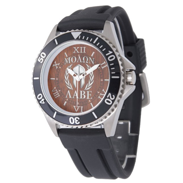 Molon Labe Spartan Warrior Laurels Mahogany Dial Watch (Angled)
