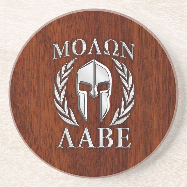 Molon Labe Spartan Warrior Laurels Mahogany Print Sandstone Coaster (Front)