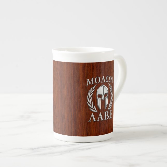 Molon Labe Spartan Warrior Laurels Wood Decor Bone China Mug (Front Right)