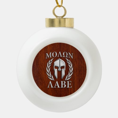 Molon Labe Spartan Warrior Laurels Wood Decor Ceramic Ball Christmas Ornament