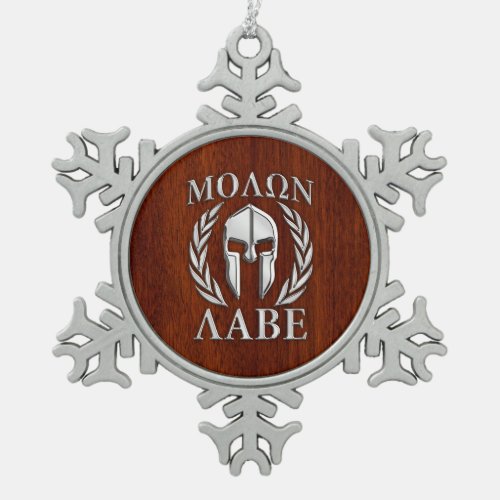 Molon Labe Spartan Warrior Laurels Wood Decor Snowflake Pewter Christmas Ornament