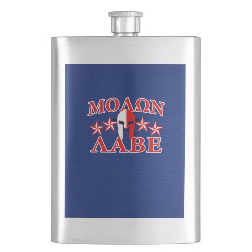 Molon Labe Spartan Warrior Mask 5 stars Patriot Hip Flask