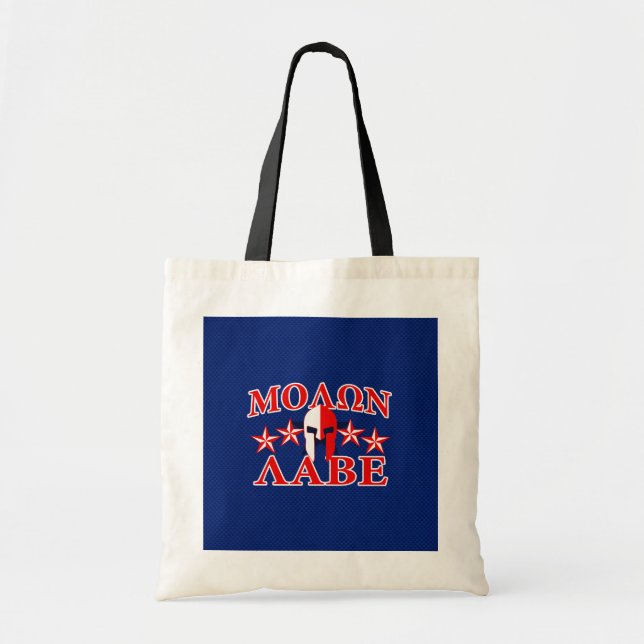 Molon Labe Spartan Warrior Mask 5 stars Patriot Tote Bag (Front)