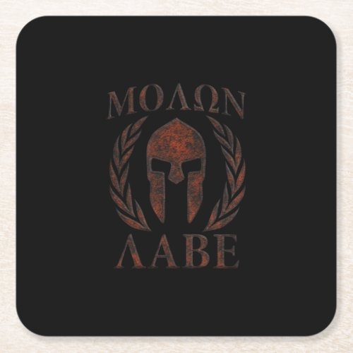 Molon Labe Spartan Warrior Mask Laurels Iron Square Paper Coaster