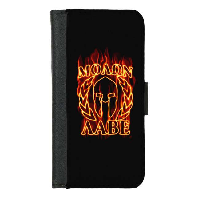 Molon Labe Spartan Warrior on Fire iPhone Wallet Case (Front)