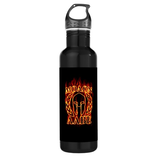 Molon Labe Spartan Warrior on Fire Water Bottle (Front)