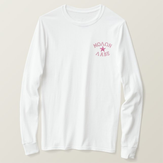 Molon Labe Star Embroidery Embroidered Long Sleeve T-Shirt (Design Front)