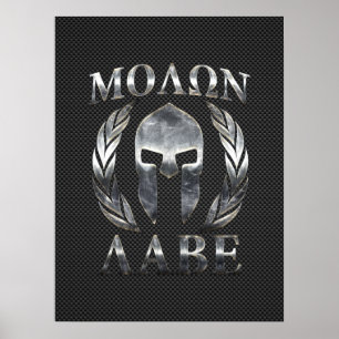 Molon Labe Steel Spartan Helmet on Carbon Fiber Poster