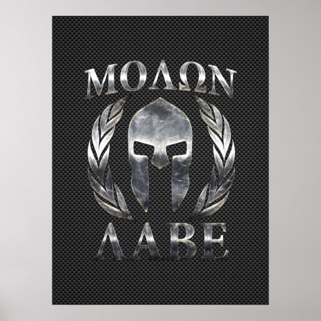 Molon Labe Steel Spartan Helmet on Carbon Fiber Poster (Front)