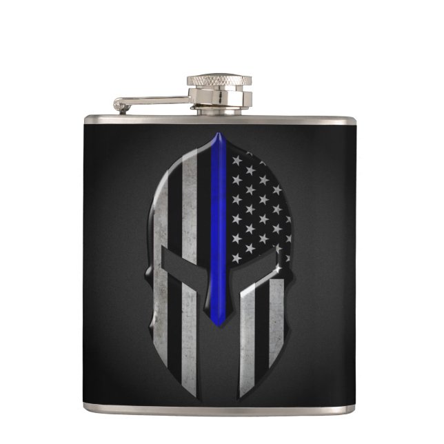 Molon Labe Thin Blue Line Flask (Front)