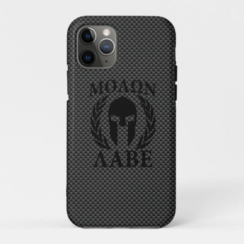 Molon Labe Warrior Laurels on Black Carbon iPhone 11 Pro Case