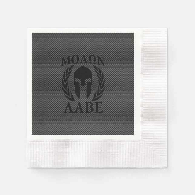 Molon Labe Warrior Laurels on Black Carbon Napkins (Front)