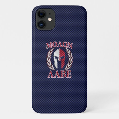 Molon Labe Warrior Mask Blue Carbon Fiber Decor iPhone 11 Case