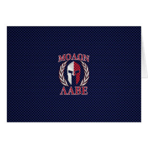 Molon Labe Warrior Mask Blue Carbon Fiber Print Cards