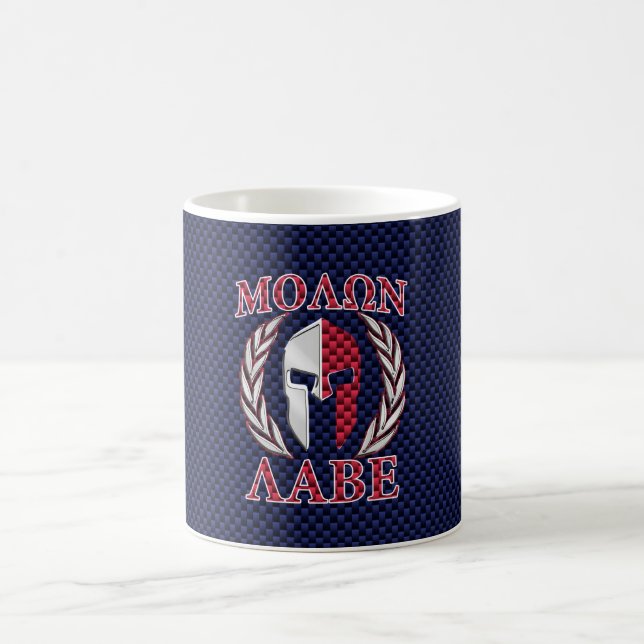 Molon Labe Warrior Mask Blue Carbon Fiber Print Coffee Mug (Center)