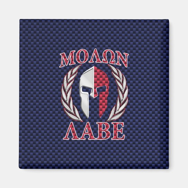 Molon Labe Warrior Mask Blue Carbon Fiber Print Magnet (Front)