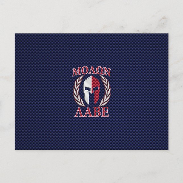 Molon Labe Warrior Mask Blue Carbon Fiber Print Postcard (Front)