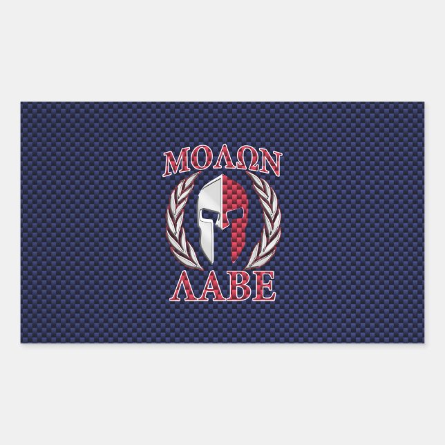 Molon Labe Warrior Mask Blue Carbon Fiber Print Rectangular Sticker (Front)