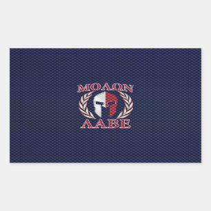 Molon Labe Warrior Mask Blue Carbon Fiber Print Rectangular Sticker