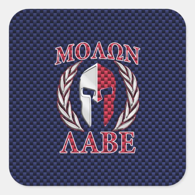 Molon Labe Warrior Mask Blue Carbon Fiber Print Square Sticker (Front)