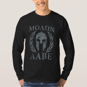 Molon Labe Warrior Mask Laurels on Black T-Shirt