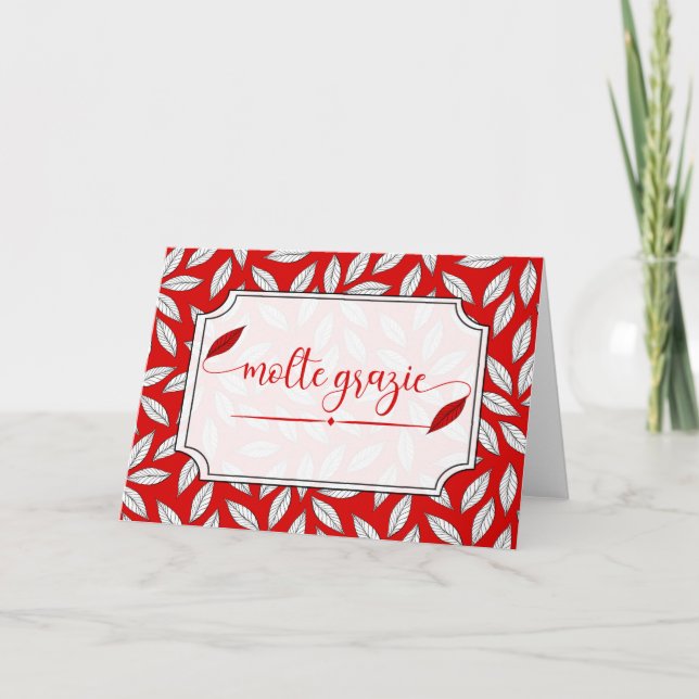 Molte Grazie Italian Thank You Red Botanical Card (Front)