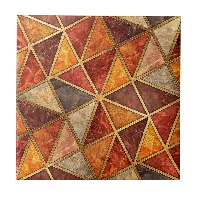 Molten Amber and Crimson Geometric - Marble Mosaic Ceramic Tile (Front)