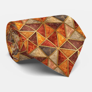 Molten Amber and Crimson Geometric - Marble Mosaic Neck Tie
