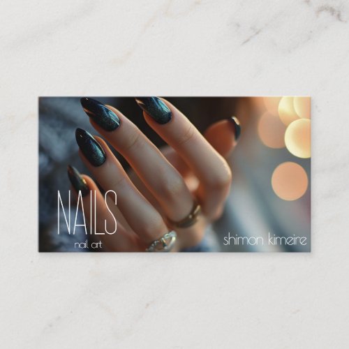 Molten Black Sparkles Nail Art  Business Card