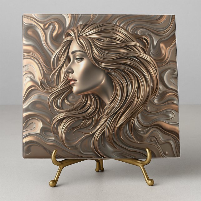 Molten Bronze Gold Woman with Flowing Hair  Ceramic Tile (Creator Uploaded)