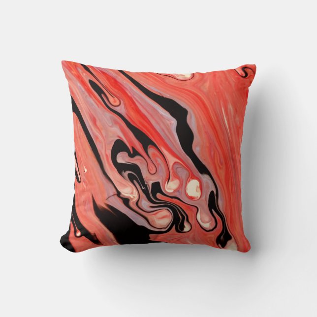Molten Crimson & Black Fluid Throw Pillow (Front)