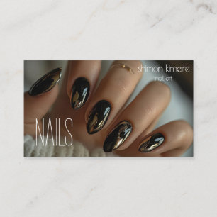 Molten Gold Chrome on Black Nail Art Business Card