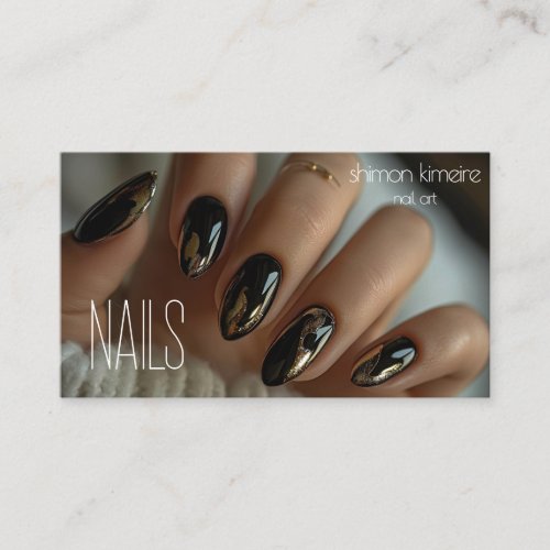 Molten Gold Chrome on Black Nail Art  Business Card